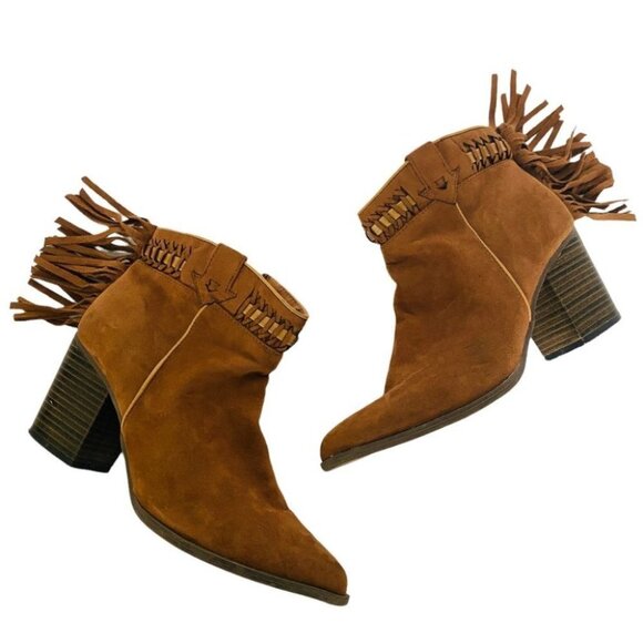 Qupid Cognac Tan Western Style Fringe Ankle Booties Sz 7 - Picture 12 of 15